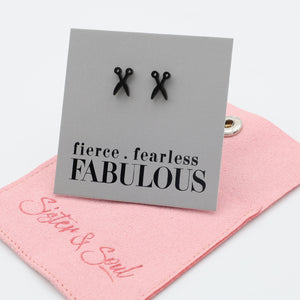 Stainless Steel Earring Studs - Fierce Fearless Fabulous - SCISSORS