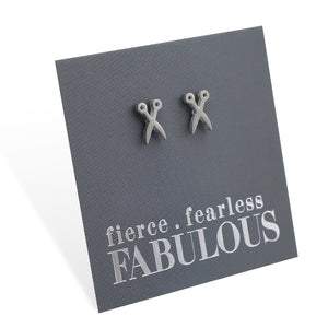 Stainless Steel Earring Studs - Fierce Fearless Fabulous - SCISSORS