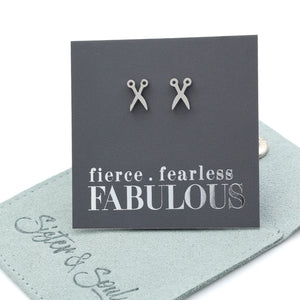 Stainless Steel Earring Studs - Fierce Fearless Fabulous - SCISSORS