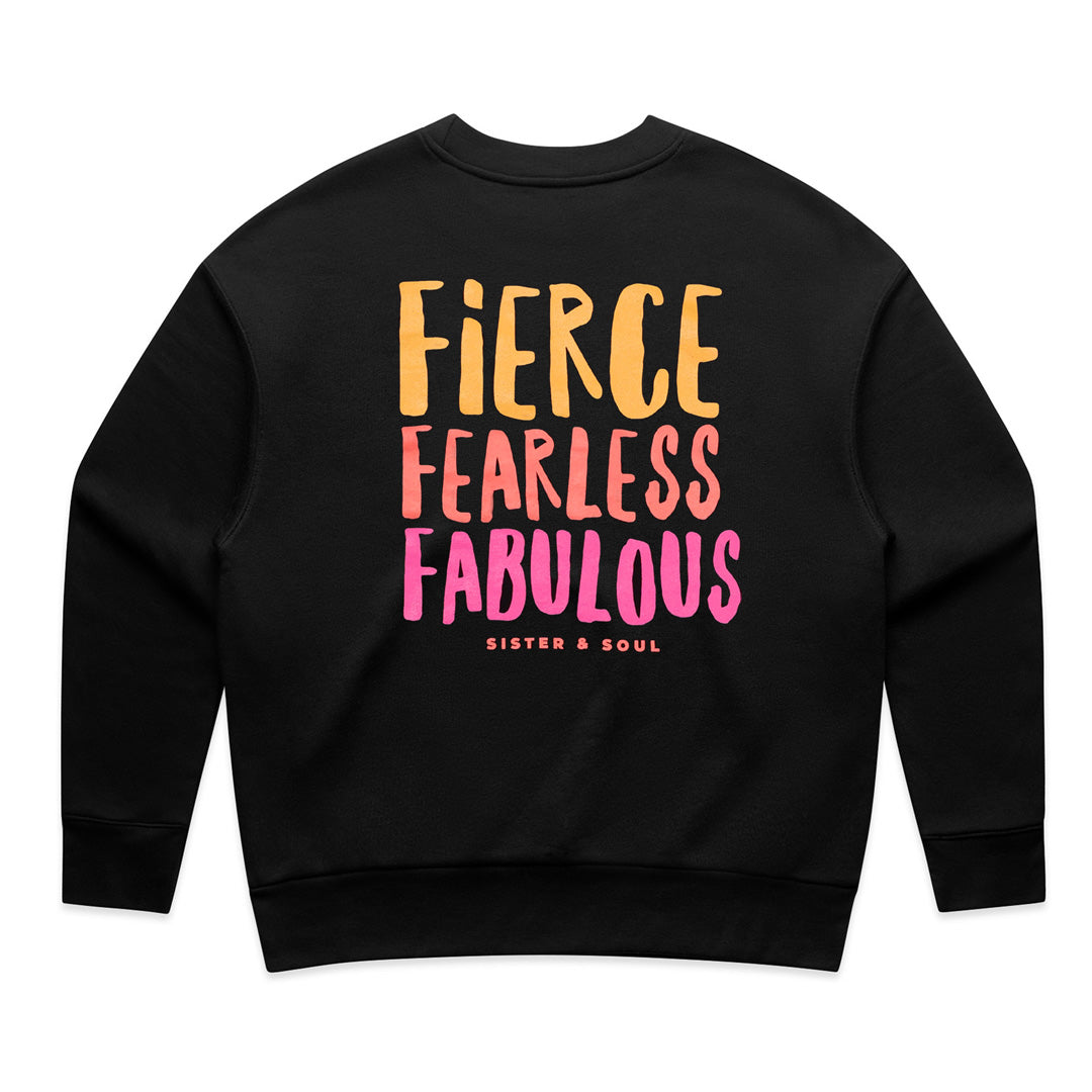 FIERCE FEARLESS FABULOUS - Relaxed Crop Crew Neck Jumper - Black