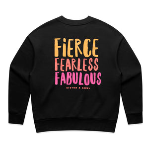 FIERCE FEARLESS FABULOUS - Relaxed Crop Crew Neck Jumper - Black
