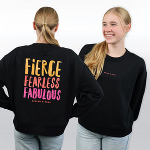 FIERCE FEARLESS FABULOUS - Relaxed Crop Crew Neck Jumper - Black