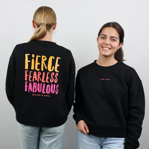FIERCE FEARLESS FABULOUS - Relaxed Crop Crew Neck Jumper - Black