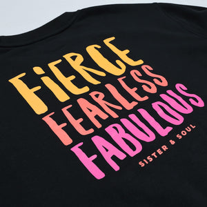 FIERCE FEARLESS FABULOUS - Relaxed Crop Crew Neck Jumper - Black