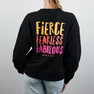 FIERCE FEARLESS FABULOUS - Relaxed Crop Crew Neck Jumper - Black
