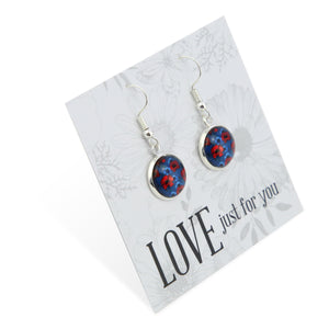 Earrings with floral design on a 'LOVE just for you' card