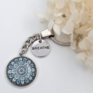 Heart and Soul - Vintage Silver 'BREATHE' Keyring - Floral Ice (11054)