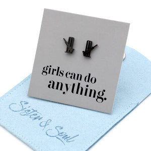 Stainless Steel Earring Studs - Girls Can Do Anything - CRICKET