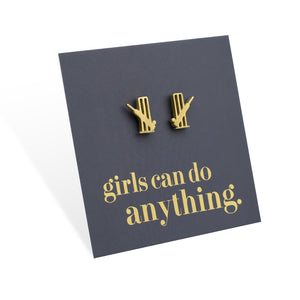 Stainless Steel Earring Studs - Girls Can Do Anything - CRICKET