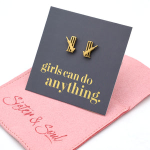 Stainless Steel Earring Studs - Girls Can Do Anything - CRICKET