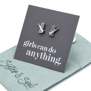 Stainless Steel Earring Studs - Girls Can Do Anything - CRICKET