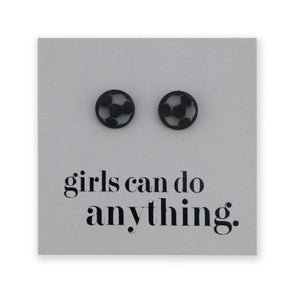 Stainless Steel Earring Studs - Girls Can Do Anything - SOCCER BALLS