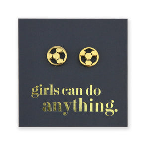 Stainless Steel Earring Studs - Girls Can Do Anything - SOCCER BALLS