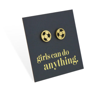 Stainless Steel Earring Studs - Girls Can Do Anything - SOCCER BALLS