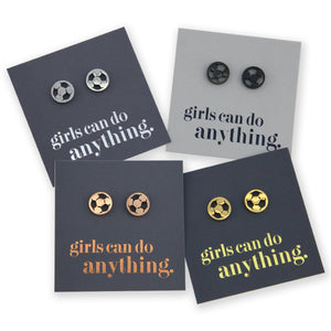Stainless Steel Earring Studs - Girls Can Do Anything - SOCCER BALLS