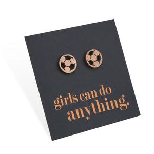 Stainless Steel Earring Studs - Girls Can Do Anything - SOCCER BALLS