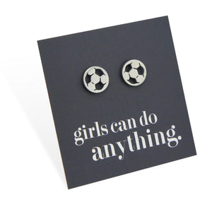 Stainless Steel Earring Studs - Girls Can Do Anything - SOCCER BALLS