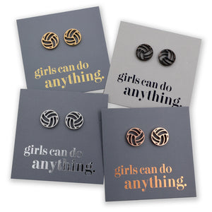 Stainless Steel Earring Studs - Girls Can Do Anything - VOLLEYBALLS