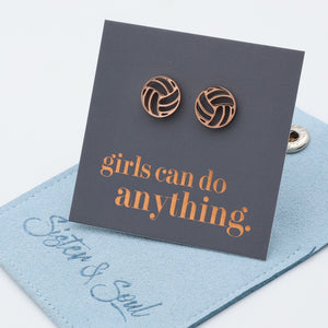 Stainless Steel Earring Studs - Girls Can Do Anything - VOLLEYBALLS