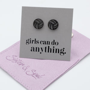 Stainless Steel Earring Studs - Girls Can Do Anything - VOLLEYBALLS
