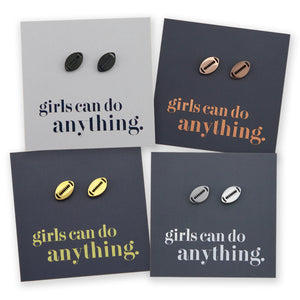 Stainless Steel Earring Studs - Girls Can Do Anything - FOOTBALL / RUGBY