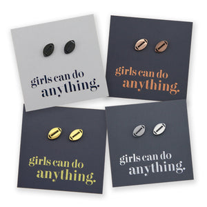 Stainless Steel Earring Studs - Girls Can Do Anything - FOOTBALL / RUGBY