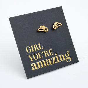 Stainless Steel Earring Studs - Girl You're Amazing - YEEHAW Cowgirl Hat