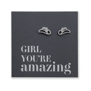Stainless Steel Earring Studs - Girl You're Amazing - YEEHAW Cowgirl Hat