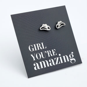 Stainless Steel Earring Studs - Girl You're Amazing - YEEHAW Cowgirl Hat