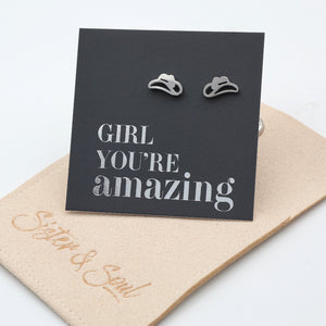 Stainless Steel Earring Studs - Girl You're Amazing - YEEHAW Cowgirl Hat