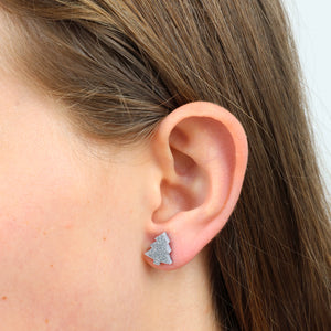 Sparkle Acrylic Studs - Love Just For You - Silver Glitter Christmas Tree (10465)