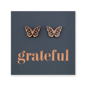 Stainless Steel Earring Studs - Grateful - BUTTERFLY BEAUTIES