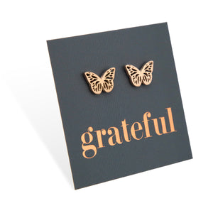 Stainless Steel Earring Studs - Grateful - BUTTERFLY BEAUTIES