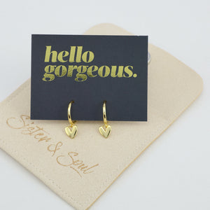HUGGIES - Hello Gorgeous - 18K Gold Sterling Silver Hoops with Heart Charm (8213-F)