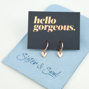 HUGGIES - Hello Gorgeous - 18K Rose Gold Sterling Silver Hoops with Heart Charm (8814-R)