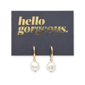 HUGGIES - Hello Gorgeous - 18K Gold Sterling Silver Hoops with Drop Pearl Charm (11454)
