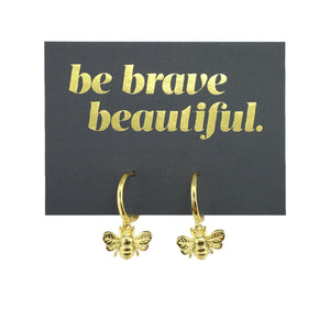HUGGIES - Be Brave Beautiful - 18K Gold Sterling Silver Hoops with Bee Charm (8602-R)