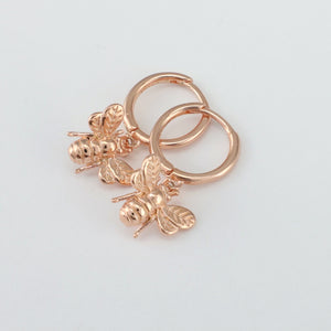 HUGGIES - Be Brave Beautiful - 18K Rose Gold Sterling Silver Hoops with Bee Charm (8101-F)