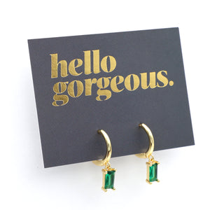 HUGGIES - Hello Gorgeous - Baguette Drop - Green CZ Stone