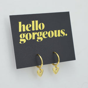 HUGGIES - Hello Gorgeous - 18K Gold Sterling Silver Hoops with Heart Charm (8213-F)