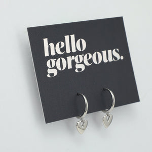 HUGGIES - Hello Gorgeous - Sterling Silver Hoops with Heart Charm (8313-F)