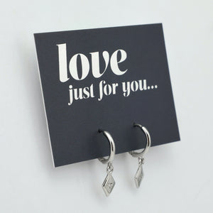 HUGGIES - Love Just For You - Sterling Silver Hoops with Diamond Shaped Charm (8611-R)