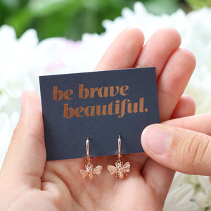 HUGGIES - Be Brave Beautiful - 18K Rose Gold Sterling Silver Hoops with Bee Charm (8101-F)