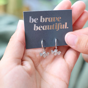 HUGGIES - Be Brave Beautiful - Sterling Silver Hoops with Bee Charm (8816-F)