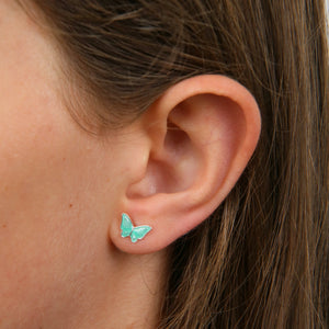 TEAL COLLECTION - Minty Teal Enamel Butterfly - Sterling Silver Stud - You Are Amazing (2415-R)