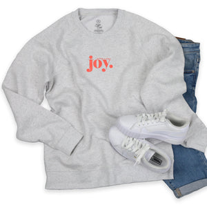 Joy Crew Neck Jumper - Light Grey Marle - Sunshine Orange Print