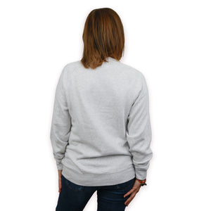 Joy Crew Neck Jumper - Light Grey Marle - Sunshine Orange Print