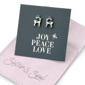 Stainless Steel Earring Studs - Joy Peace Love - STANDING REINDEER