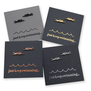 Stainless Steel Earring Studs - Just Keep Swimming - SWIMMERS