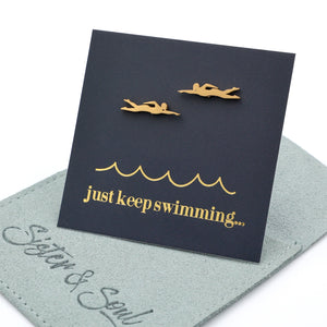 Stainless Steel Earring Studs - Just Keep Swimming - SWIMMERS